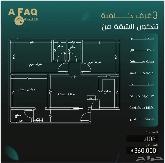 شقق حي النزهه كاش غرفتين وثلاث واربع غرف وملاحق للبيع 2