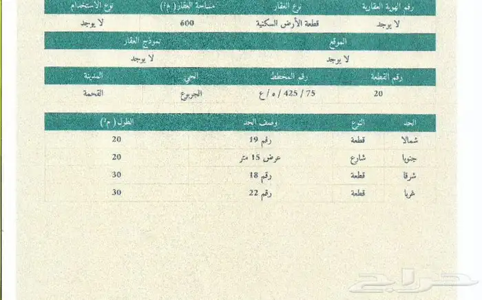 للبيع ارض في موقع مميز في القحمة مخطط الجربوع شارع 15 0