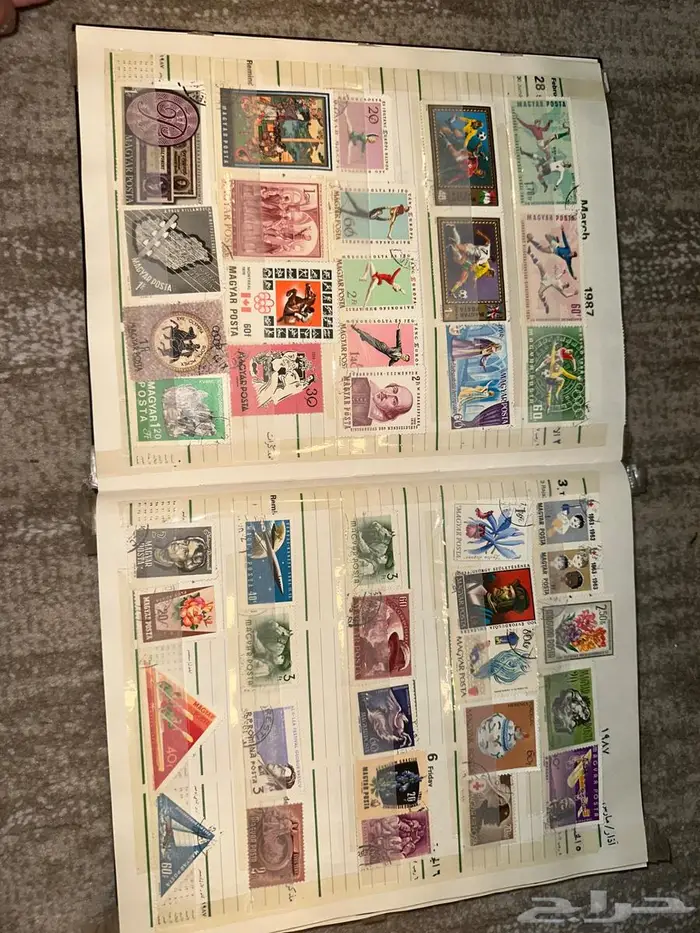 دفتر وتقويم مكتبة جرير عام 1987 وطوابع بريدية تذكارية قديمه 18