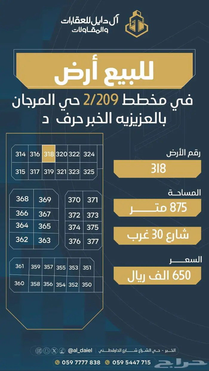 للبيع 3 أراضي متجاورات شارع 60 شرق حي كامل الخدمات 44