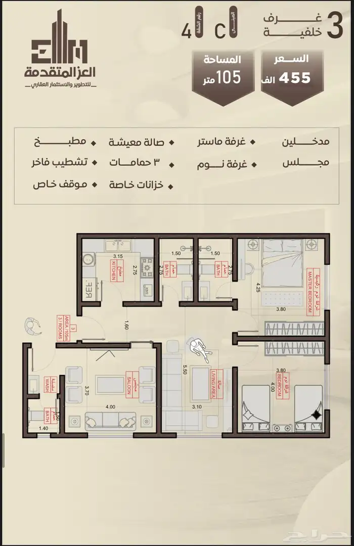 شقق للبيع مكون 2 غرف و 3 غرف و 4 غرف بحي السلامة 25