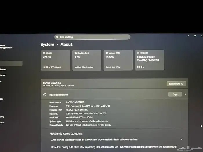 لابتوب HP Victus Gaming نظيف 10 10 استخدام شهرين 5