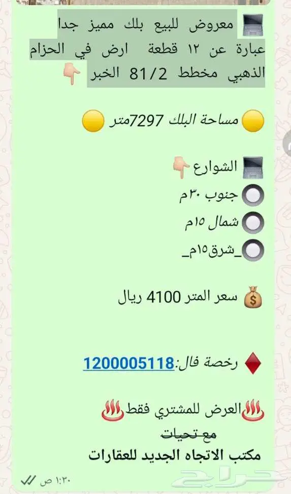 الحزام الذهبي بلك مساحته 7297م المتر 4100ريال التفاصيل تحت 2