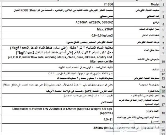 جهاز تأين المياة القلوية من أيونتك من شركة هونزا IT656 7