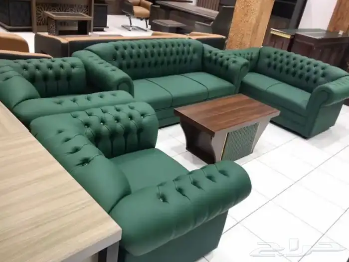 طقم اريكة كنب جلد 5 نفر رجل حديد متوفر لونين اسود و بني 5