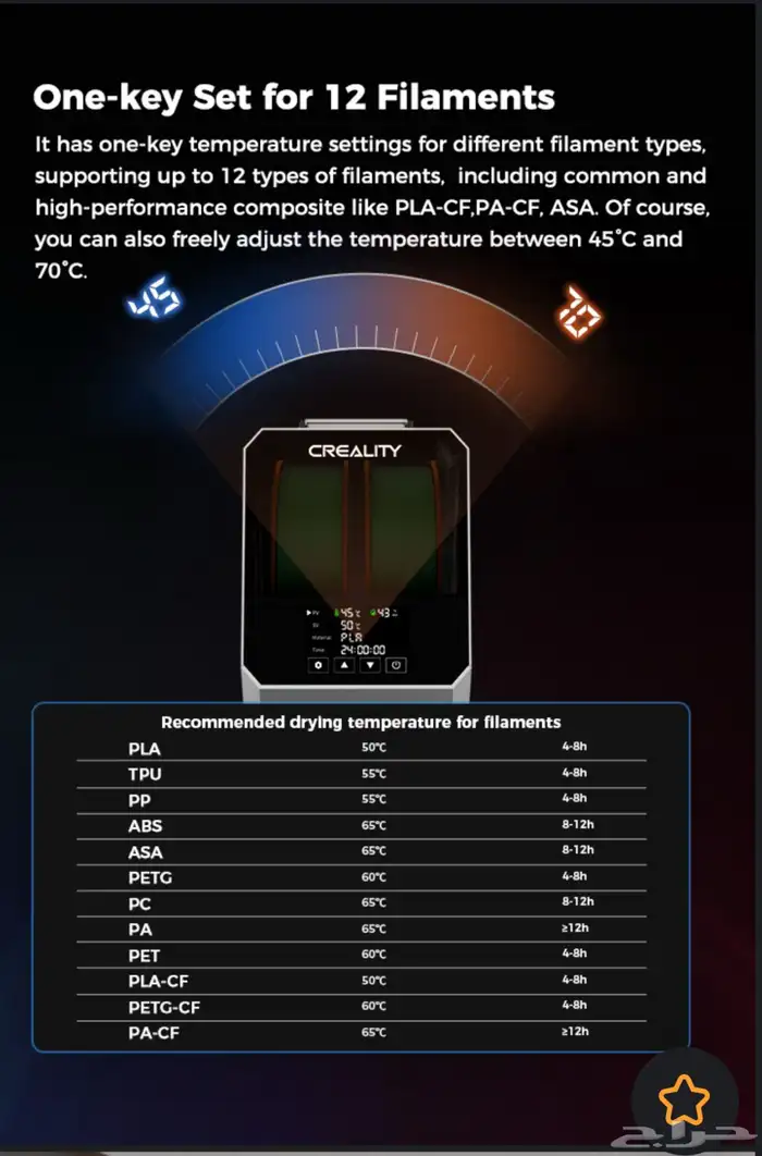 مجفف خيوط طباعة مجفف فلمنت Creality Space Pi Plus 2