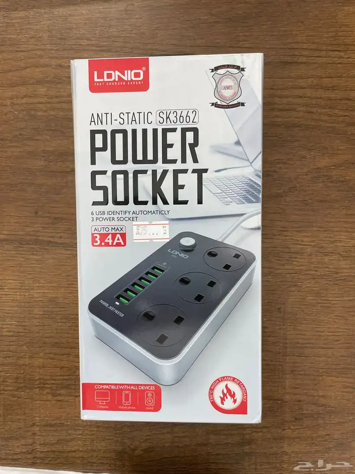 توصيله كهرباء اصليه ماركة LDNIO عدد 3 مخارج كهرباء  6 USB 0