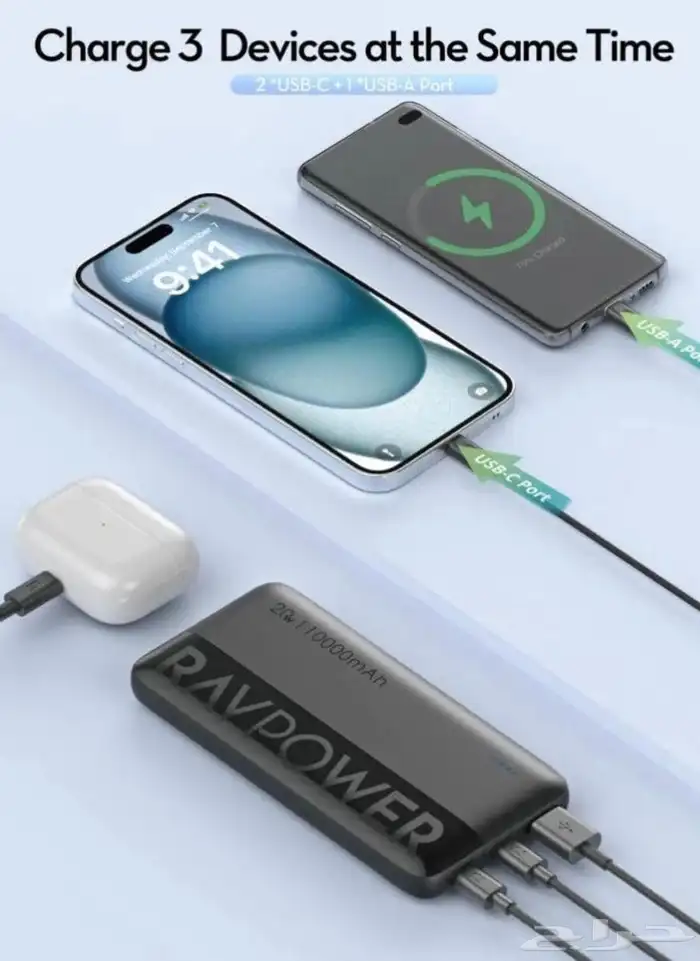 راف بور شاحن متنقل شركة أمريكيه مصرح بالطيران 1000mAh 20w 3