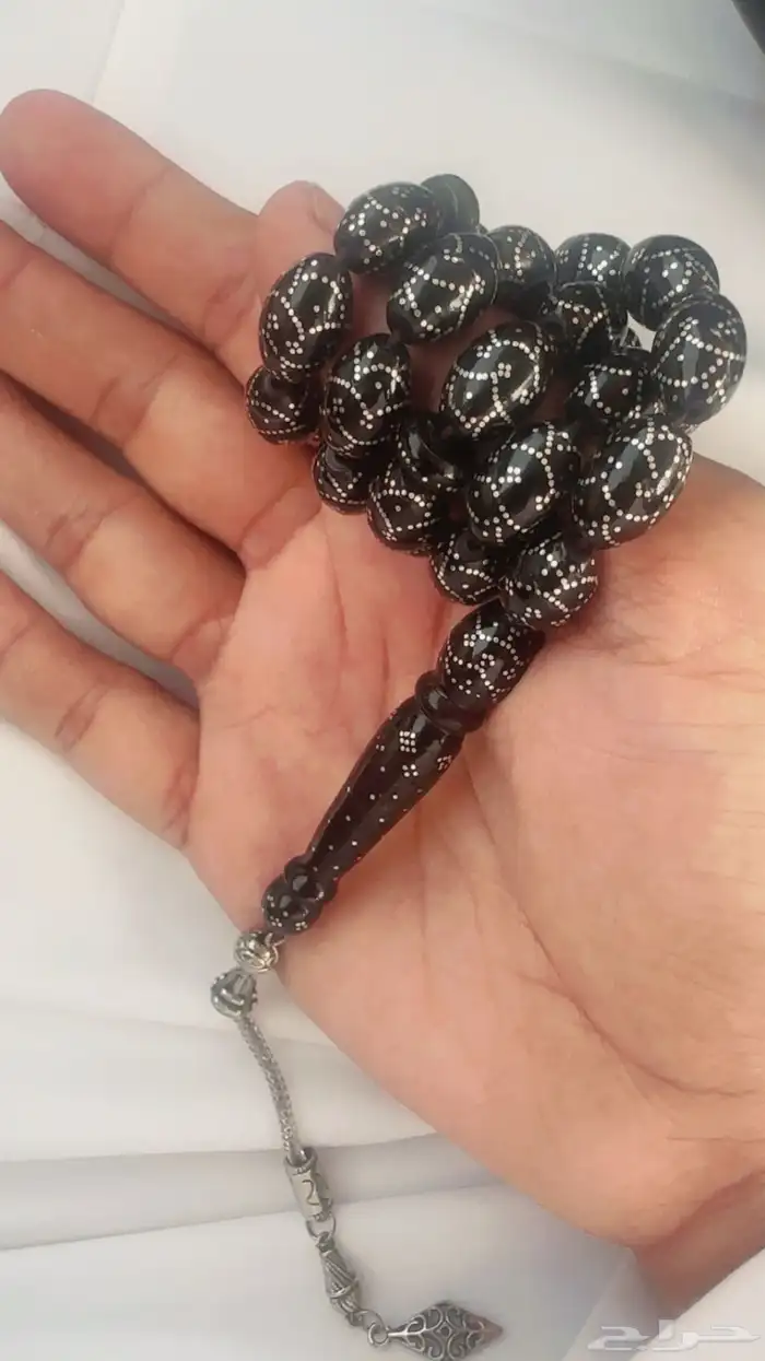 سبحة يسر بحري مطعمة بفضة 0
