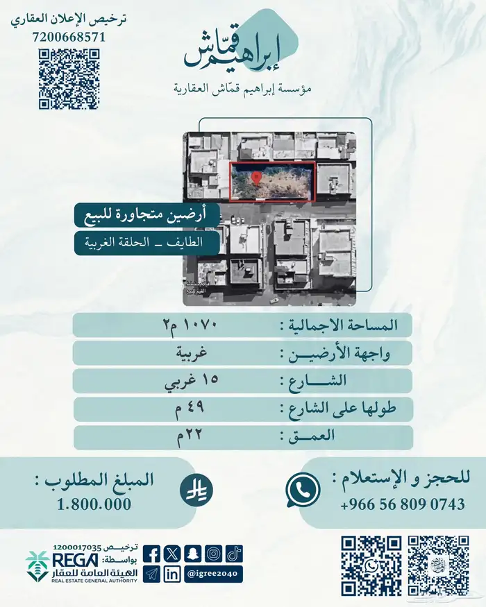 ارضين متجاورة للبيع ( الطائف - الحلقة الغربية) 0