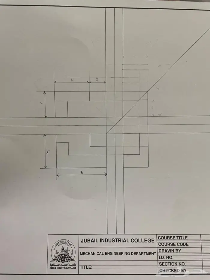 رسم هندسي دراونق لكلية الجبيل المعهد التقني بالجبيل الصناعية 2