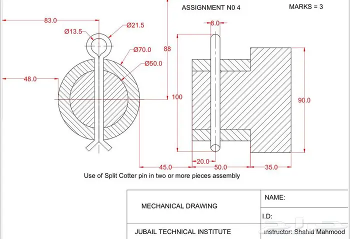رسم هندسي دراونق لكلية الجبيل المعهد التقني بالجبيل الصناعية 10