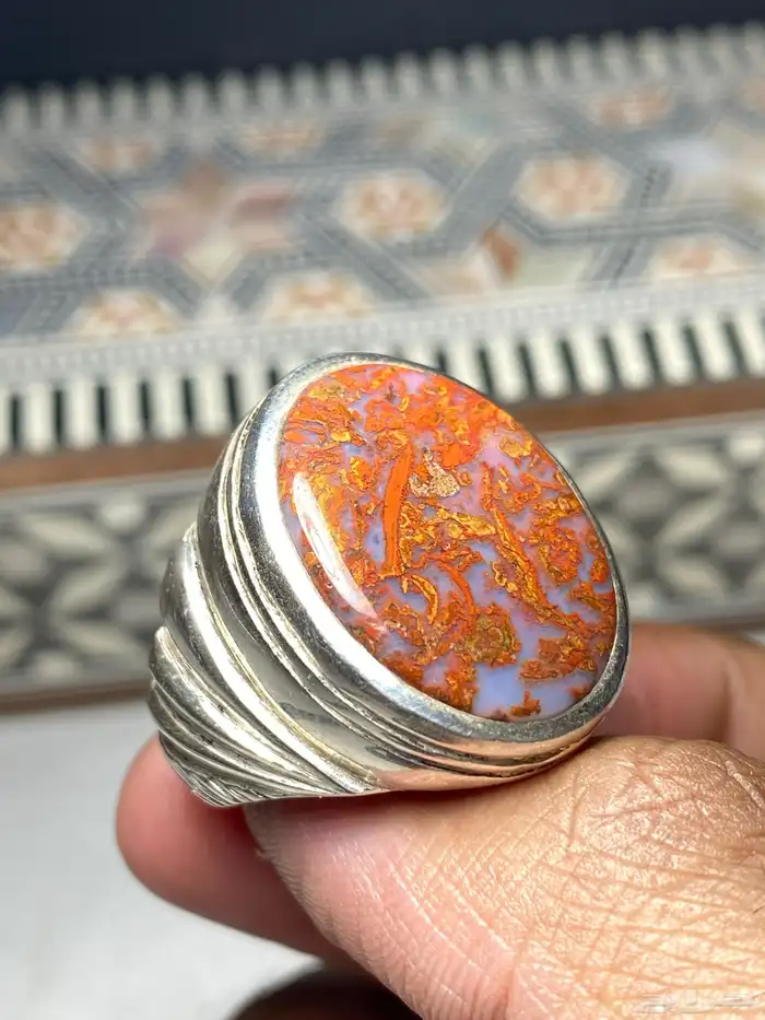 خاتم عقيق يماني دموي صياغة ابو عواد 0