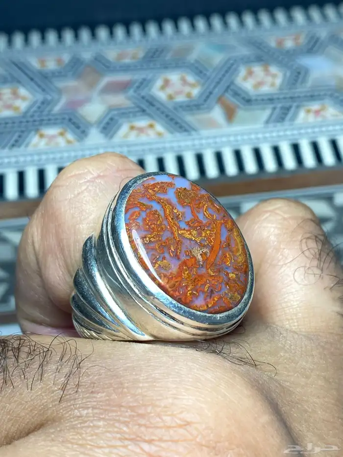 خاتم عقيق يماني دموي صياغة ابو عواد 1