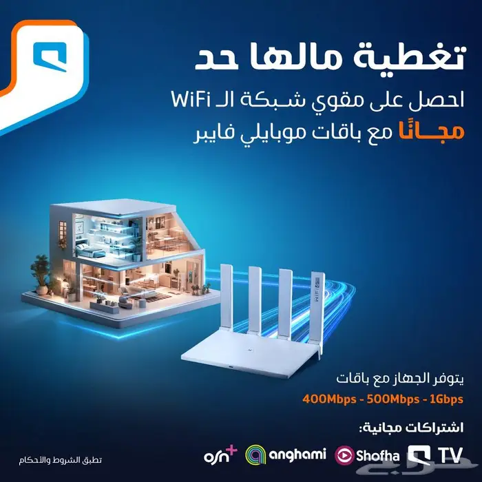إنترنت منزلي الياف بصرية موبايلي و Zain و STC 0