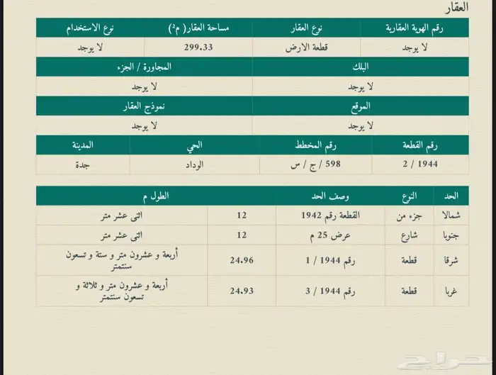 للبيع ثلث ارض في مخططات طيبه الفرعيه الوداد 1