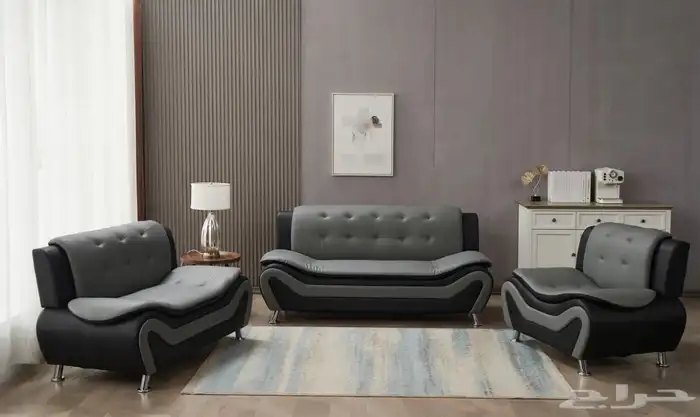 طقم كنب جلد صناعة صينية جاهزة 6 أشخاص لونين 1