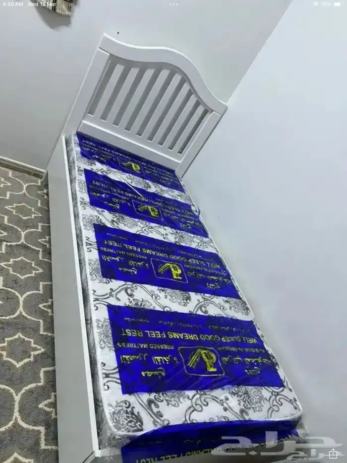 سرير خشب نفر أبيض جديده 2