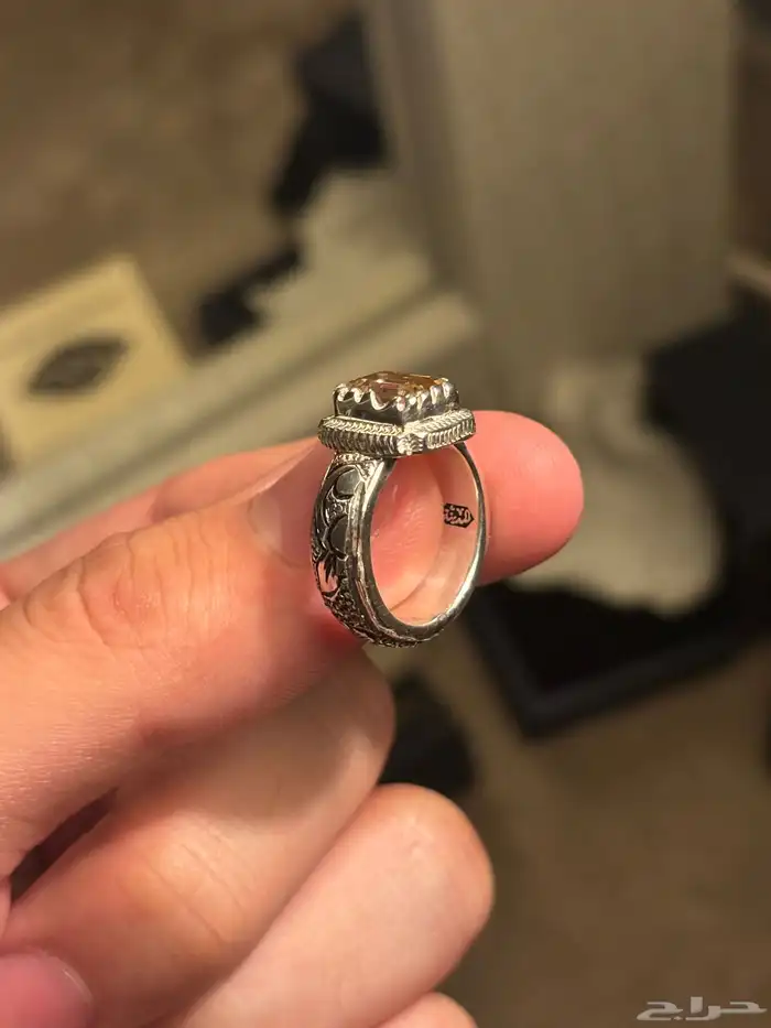 خاتم موزنايت اصفر برتاش قلم زني 4