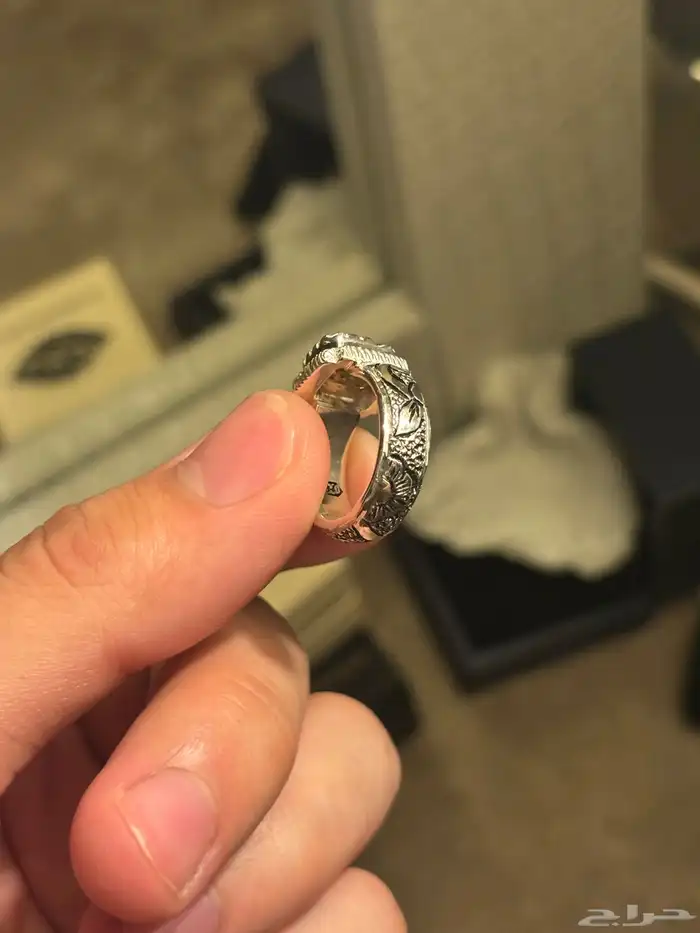 خاتم موزنايت اصفر برتاش قلم زني 5