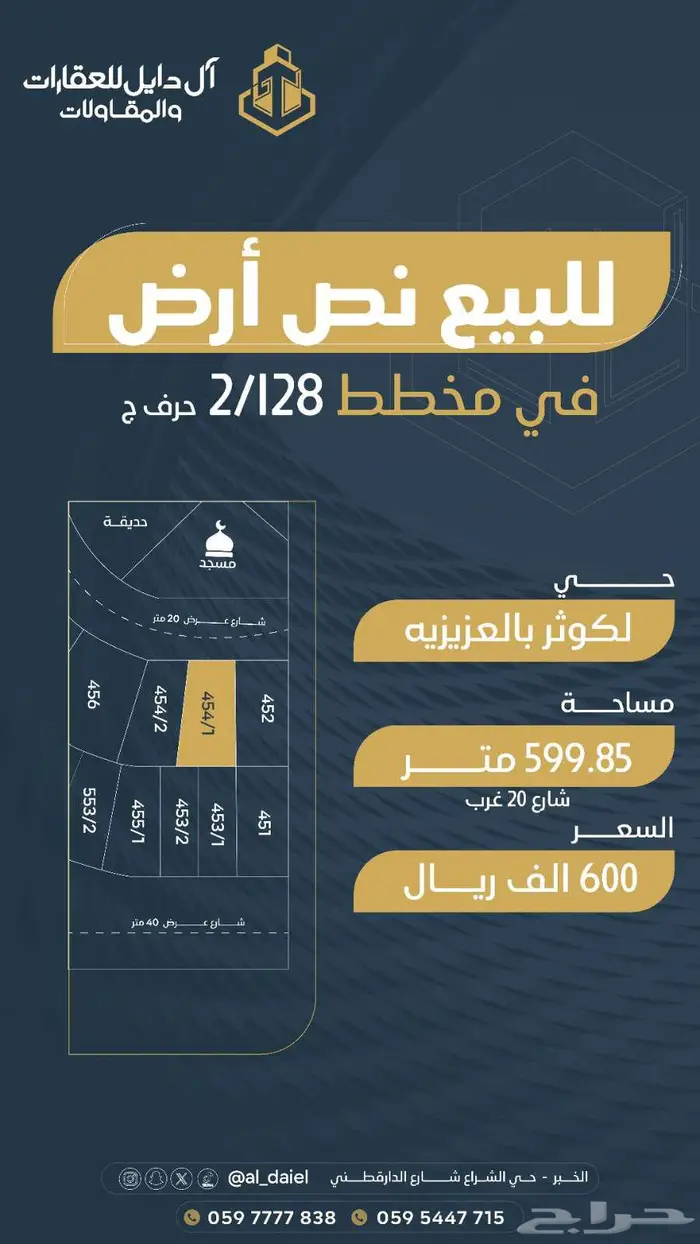 للبيع اراضي بمساحات مختلفه في جميع مخططات العزيزيه والخبر 39