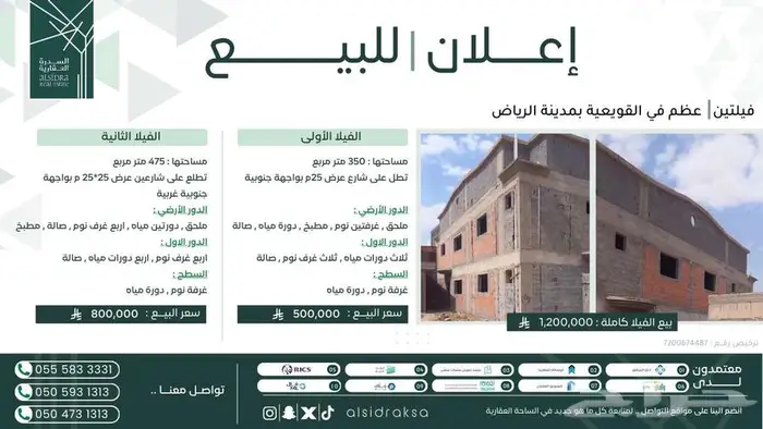 للبيع فيلتين في القويعية بمدينة الرياض 0