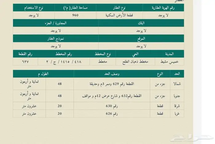 أرض سكنية للبيع  واجهة جنوبية على شارع 12م   خميس مشيط 0