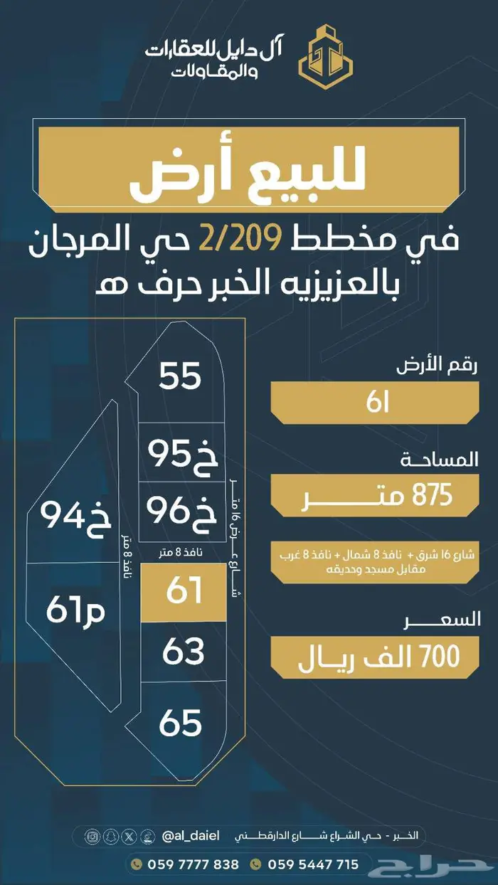 يوجد 55 قطعه للبيع مخططات مختلفه بجميع مخططات العزيزيه 44