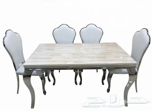 طاولات طعام رخام قواعد ستيل 8 كراسي و 6 كراسي فضي و ذهبي 3