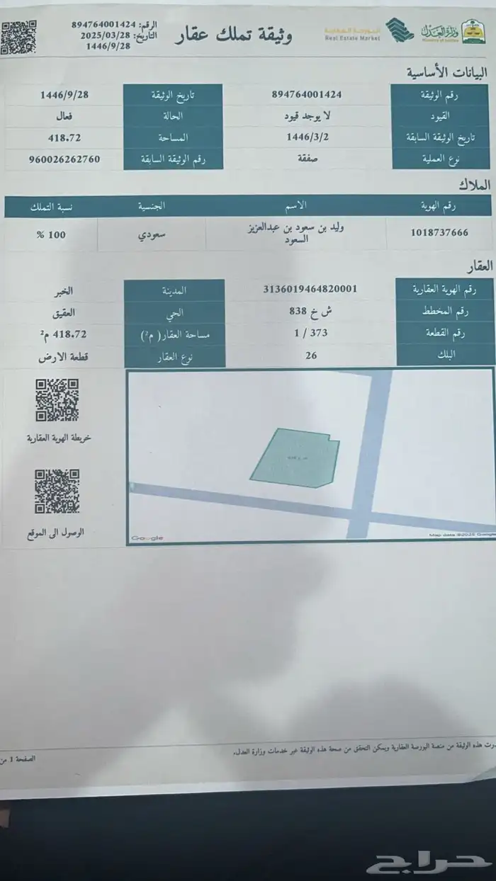فرصة تملك أرض بحي العقيق بالخبر 0