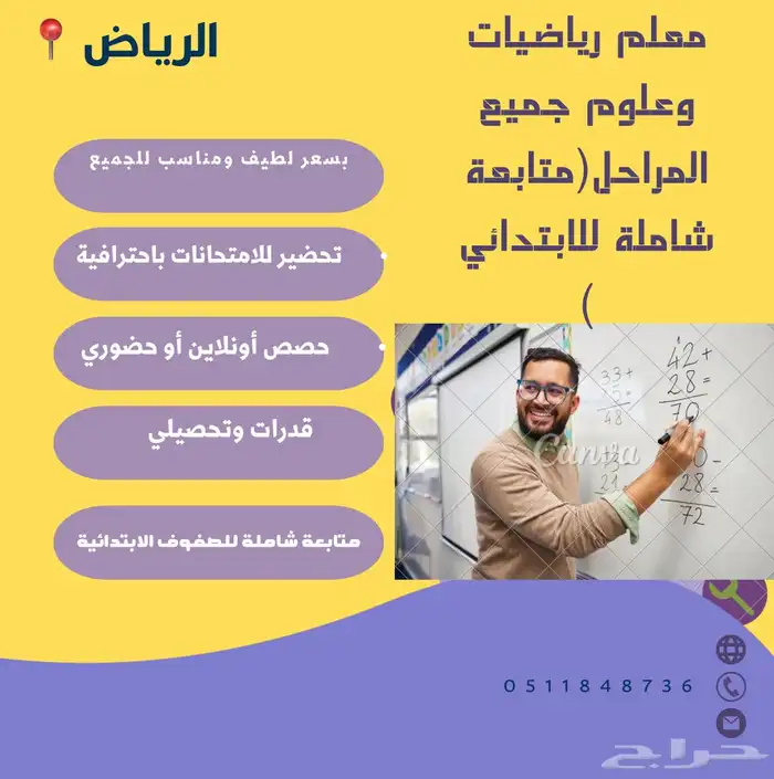 مدرس استاذ خصوصي -الرياض -متخصص بكل المواد- (ابتدائي متوسط ) 0