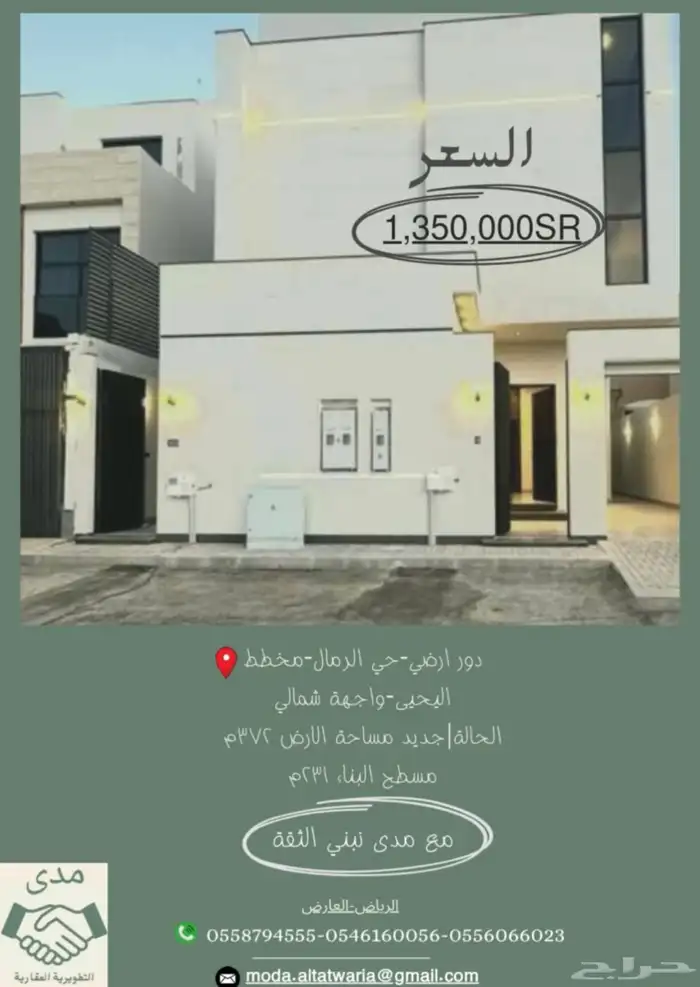 (بيع) دور ارضي جديد حي الرمال (اليحيى) 0