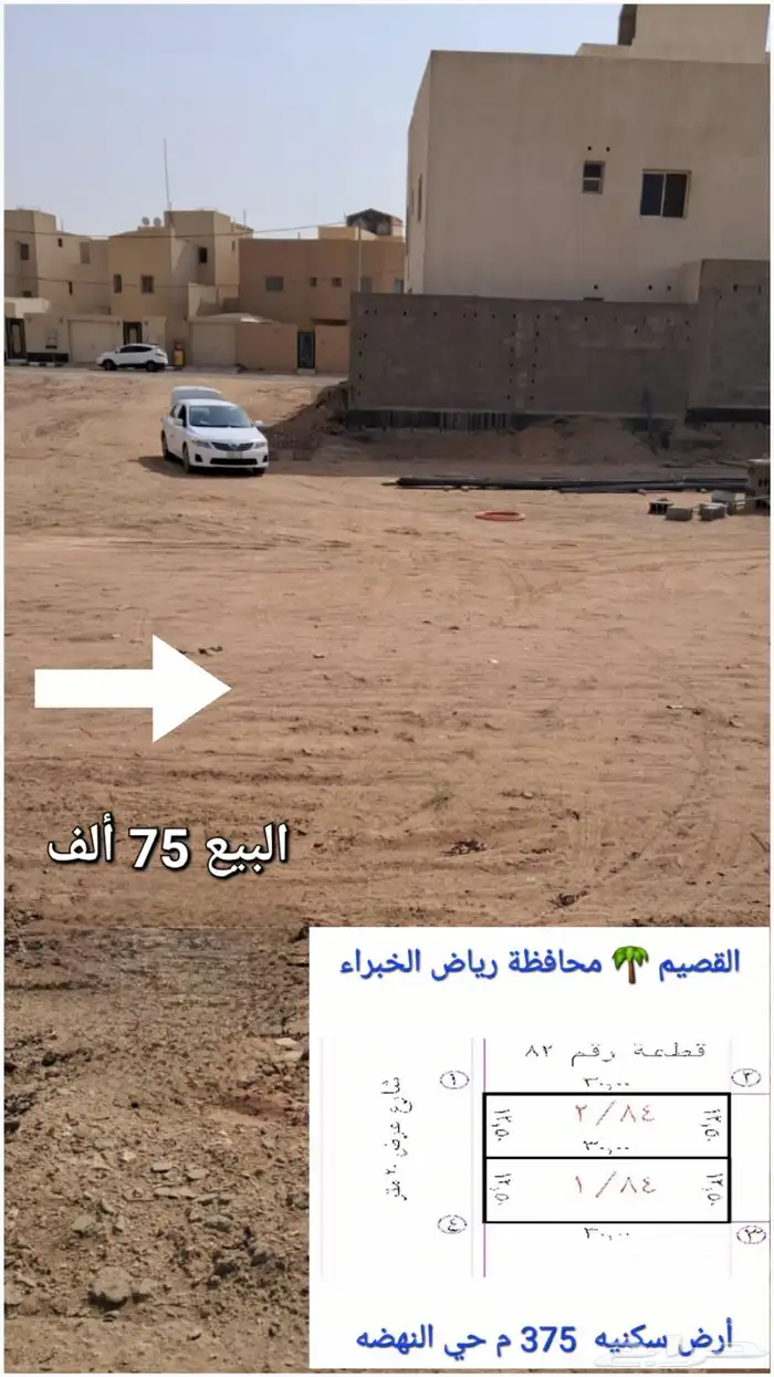 ارض سكنيه في حي النهضه رياض الخبراء بالقصيم بسعر 75 ألف 0