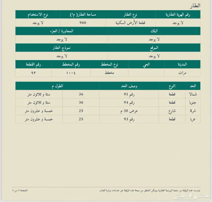 للبيع ارض سكنية بحي الملك عبدالله بمحافظة مرات 2