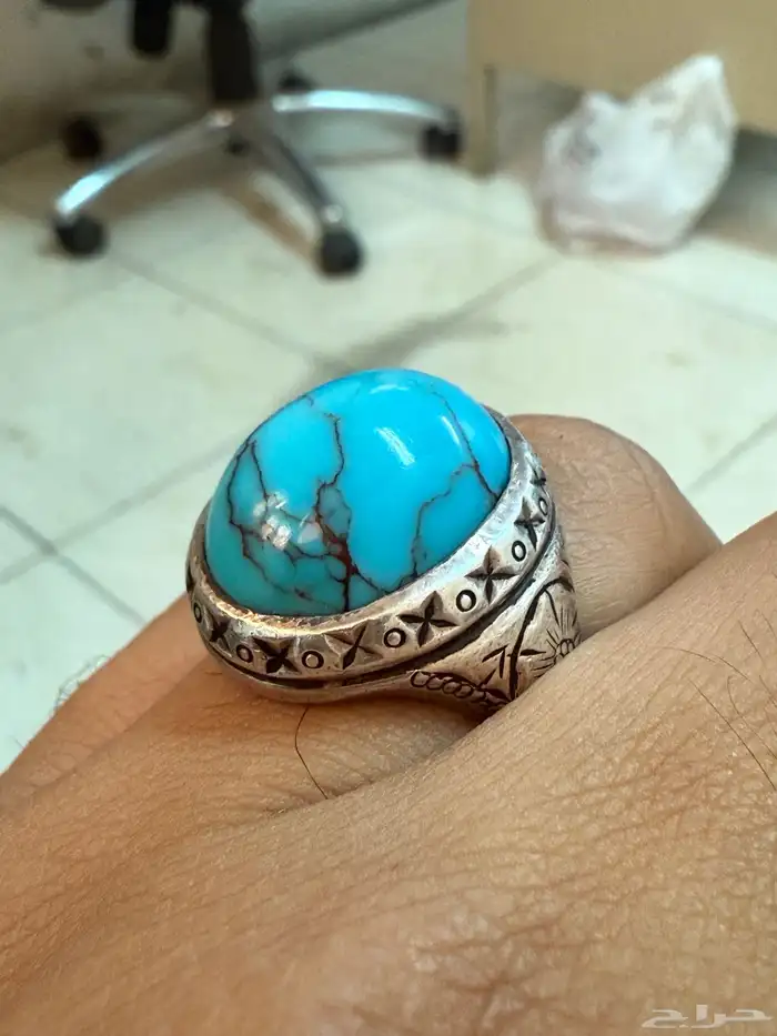 خاتم من حجر فيروز من ارض جبال سيناء مصر 1