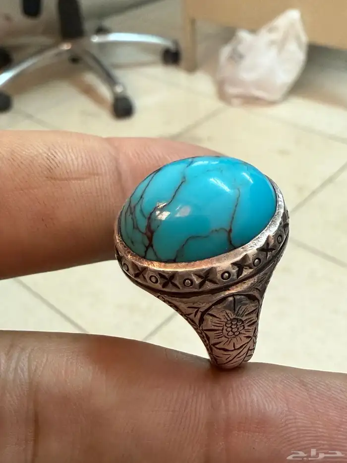خاتم من حجر فيروز من ارض جبال سيناء مصر 4