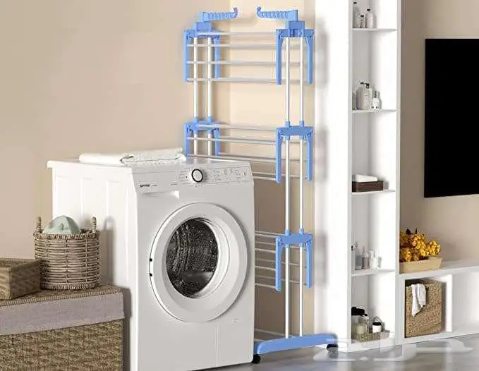 رف تجفيف الملابس القابل للطي بثلاث طبقات بعجلات 4