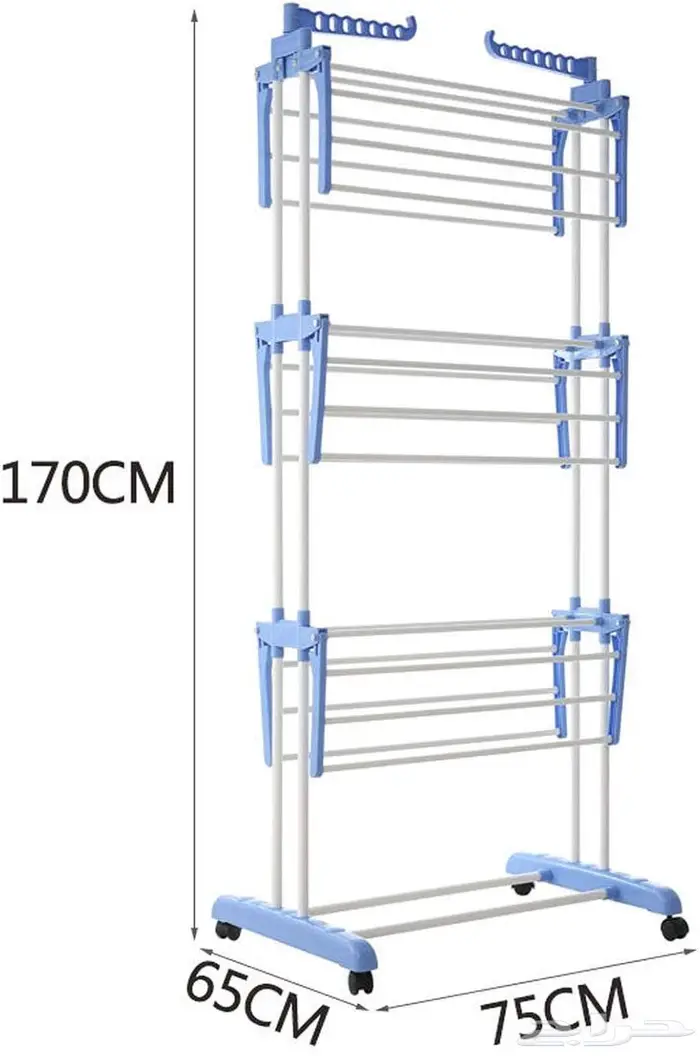 رف تجفيف الملابس القابل للطي بثلاث طبقات بعجلات 6