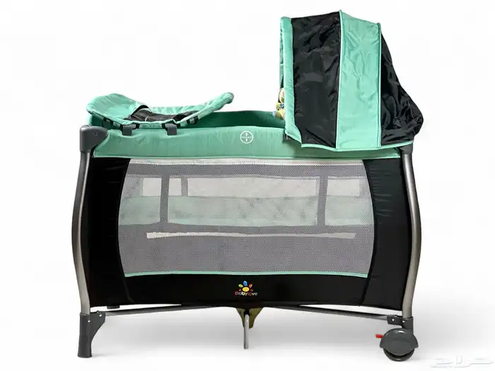 محبس دورين للاطفال مع مظلة - سرير اطفال قماشي قابل للطي 1