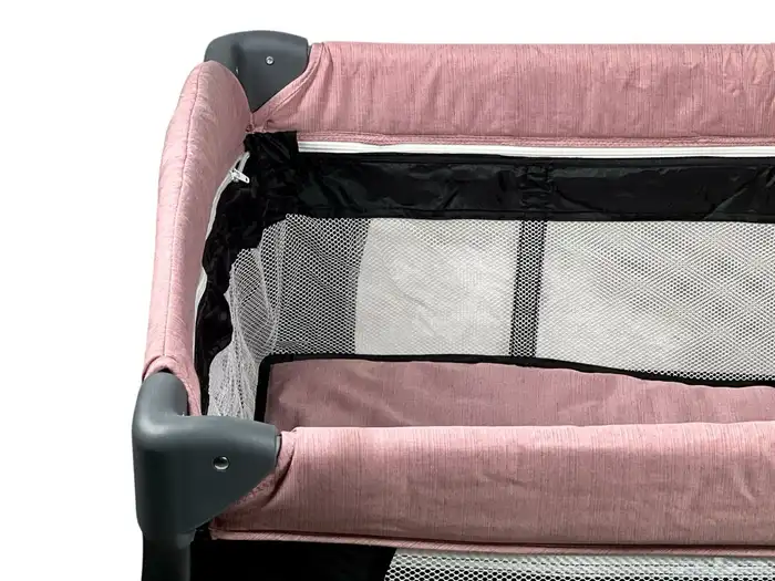 محبس دورين للاطفال مع مظلة - سرير اطفال قماشي قابل للطي 16