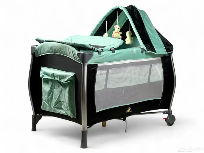 محبس دورين للاطفال مع مظلة - سرير اطفال قماشي قابل للطي 0