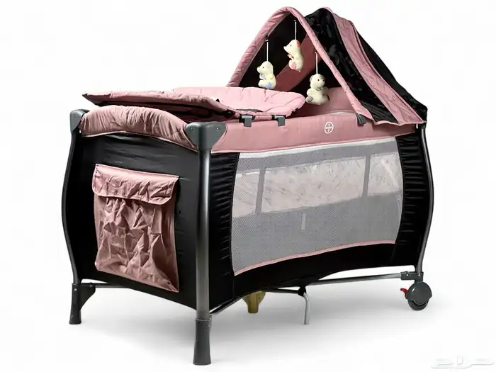 محبس دورين للاطفال مع مظلة - سرير اطفال قماشي قابل للطي 12