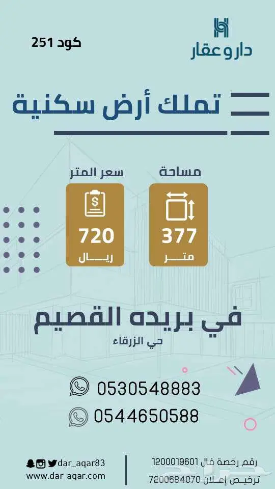 أرض سكنية للبيع بحي الزرقاء غرب بريدة 0