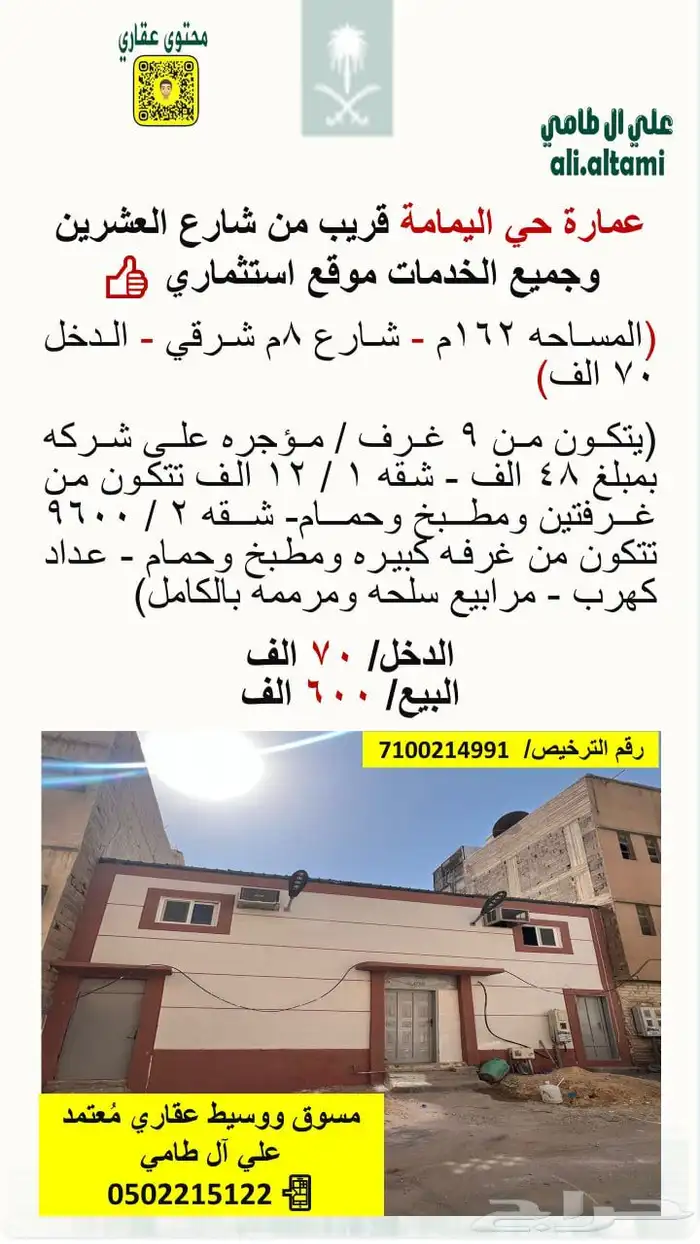 بيت حي اليمامة قريب من شارع العشرين 0