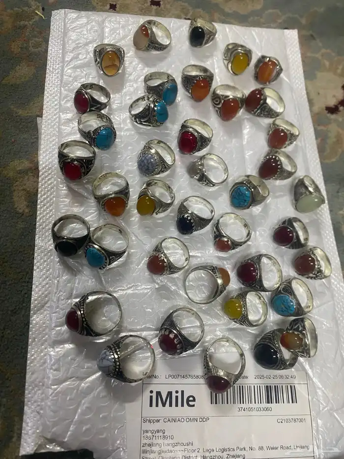 خواتم فضه وفيروز مشجر اصلي مشروط  عقيق احمر اصلي وغيره 0