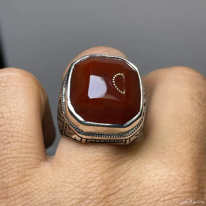 خاتم فضة بصياغة يدوية فاخرة بحجر عقيق يماني مميز 2