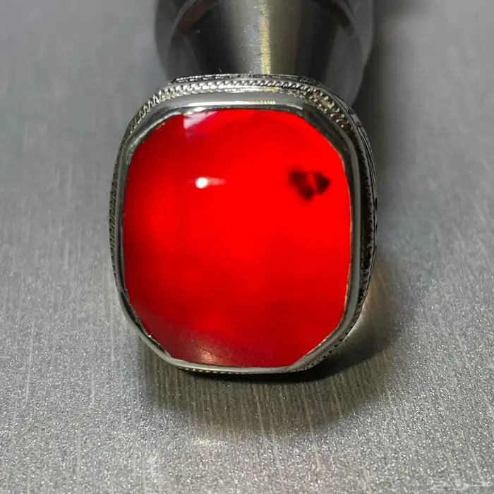 خاتم فضة بصياغة يدوية فاخرة بحجر عقيق يماني مميز 5