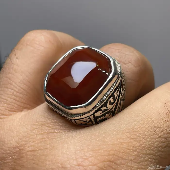 خاتم فضة بصياغة يدوية فاخرة بحجر عقيق يماني مميز 0