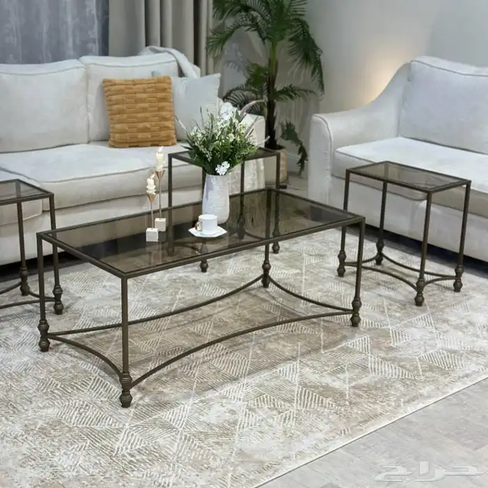 طقم طاوله مع4 خدمه تصميم زجاجي با طار بني انيق 1