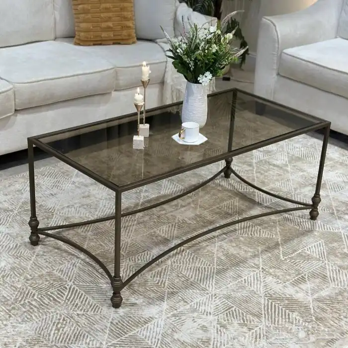 طقم طاوله مع4 خدمه تصميم زجاجي با طار بني انيق 2